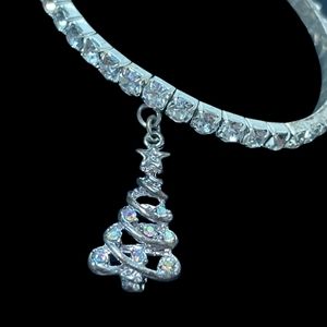 Silver Christmas Tree Bracelet Sparkling CZ Holiday Bling Stretch Charm Bracelet